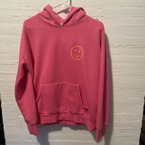 Starfit Women’s Sweatshirt, Pink, Neon Orange Lightning Bolt Smiley Face, Small